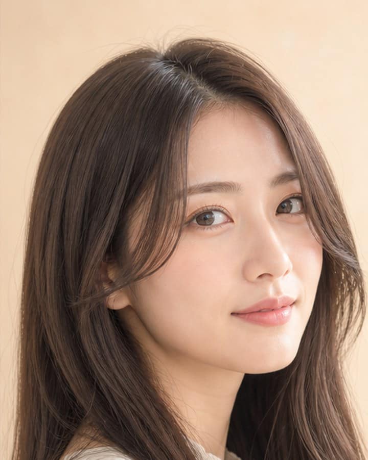 ロングヘアで清楚な印象のヘアカタログモデル